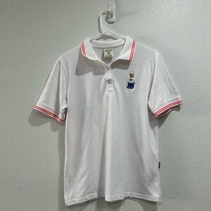 California Who.A.U. Bear Logo Embroidered Womens White short Sleeve Polo Size L